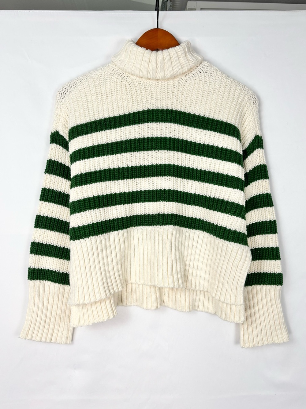 NEW Madewell Wide Rib Turtleneck Sweater Size S Varsity Green Stripe Knit